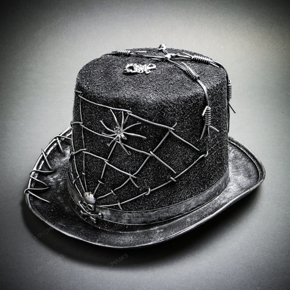 Steampunk Gothic Top Hat with Skull & Spider Web - Picture 1 of 4